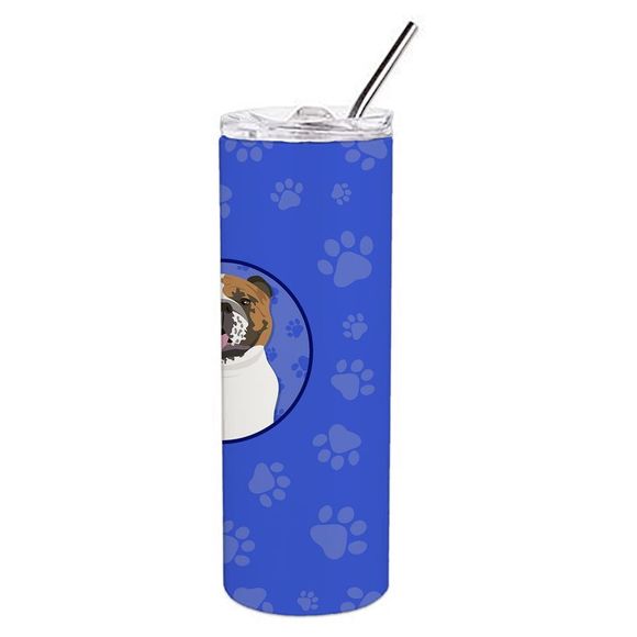 English Bulldog Tricolor #1  Stainless Steel 20 oz Skinny Tumbler, Blue - Picture 3 of 4